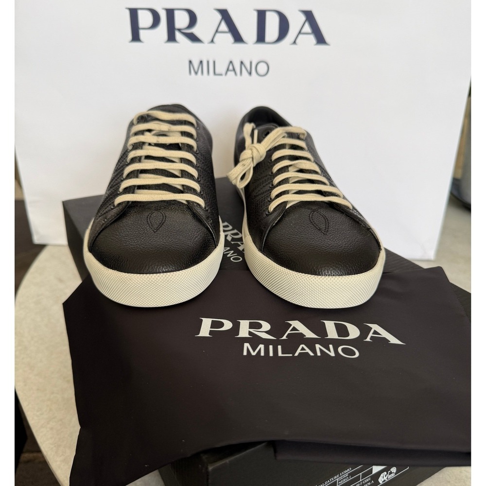 Prada 2EE448 Age Effect Men's Black Nappa Leather Sneakers Shoes, Size 9 - Picture 2 of 16